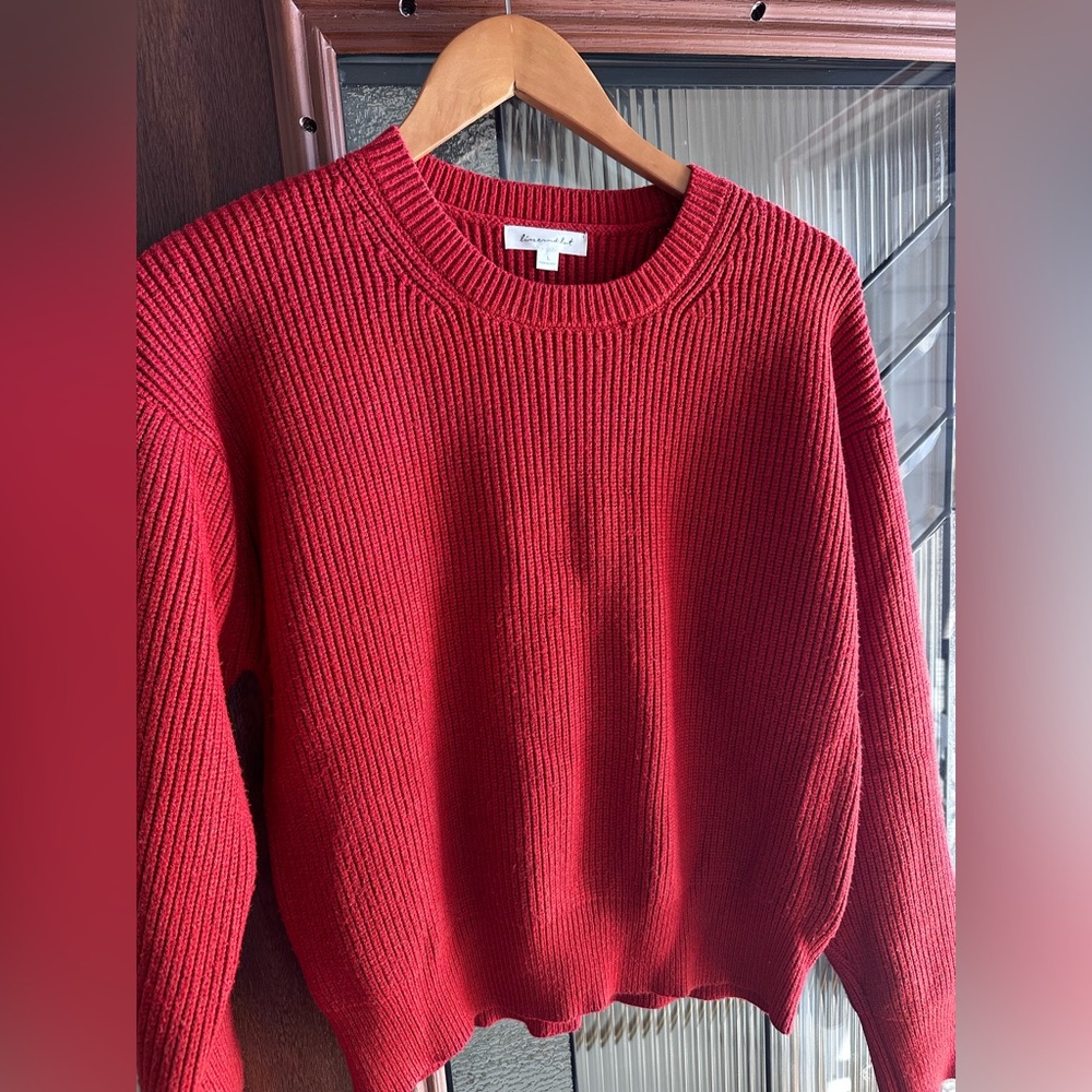 🧡 Line & Dot Ribbed Knit Sweater – Size Large (Burnt Orange) 🧡